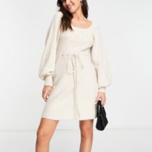 Miss Selfridge heart detail puff sleeve knit dress in oatmeal NWOT